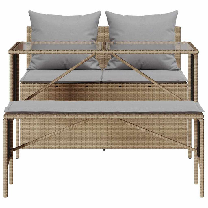 spisebordssæt til haven 3 dele med hynder polyrattan beige