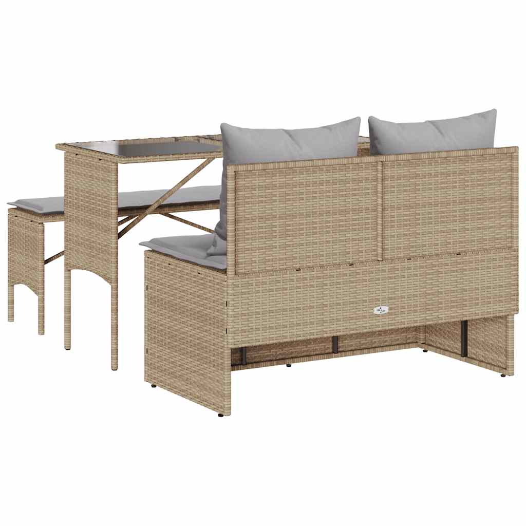 spisebordssæt til haven 3 dele med hynder polyrattan beige
