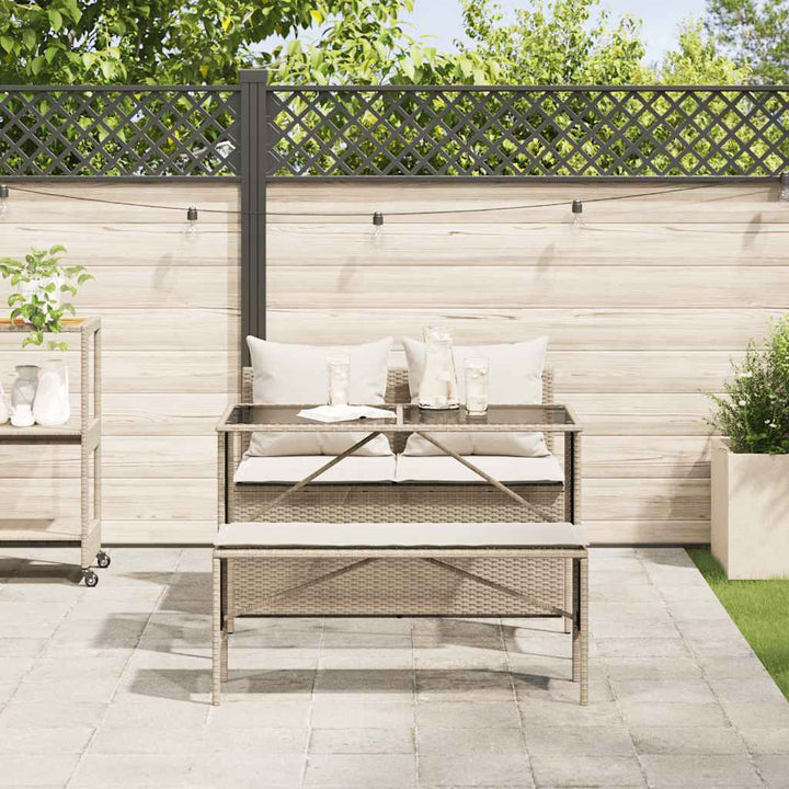 spisebordssæt til haven 3 dele med hynder polyrattan beige