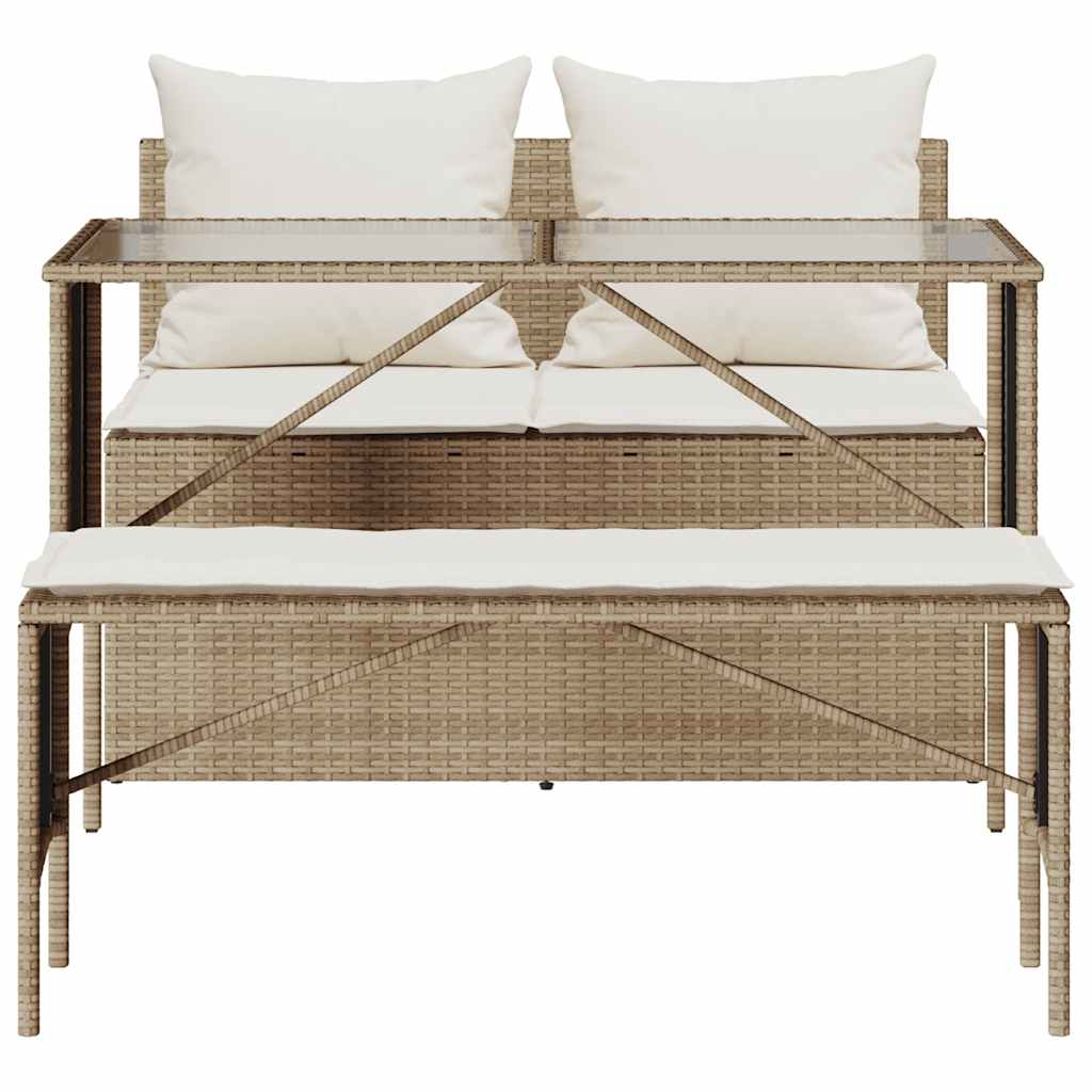 spisebordssæt til haven 3 dele med hynder polyrattan beige