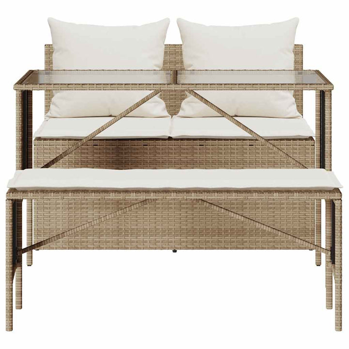 spisebordssæt til haven 3 dele med hynder polyrattan beige