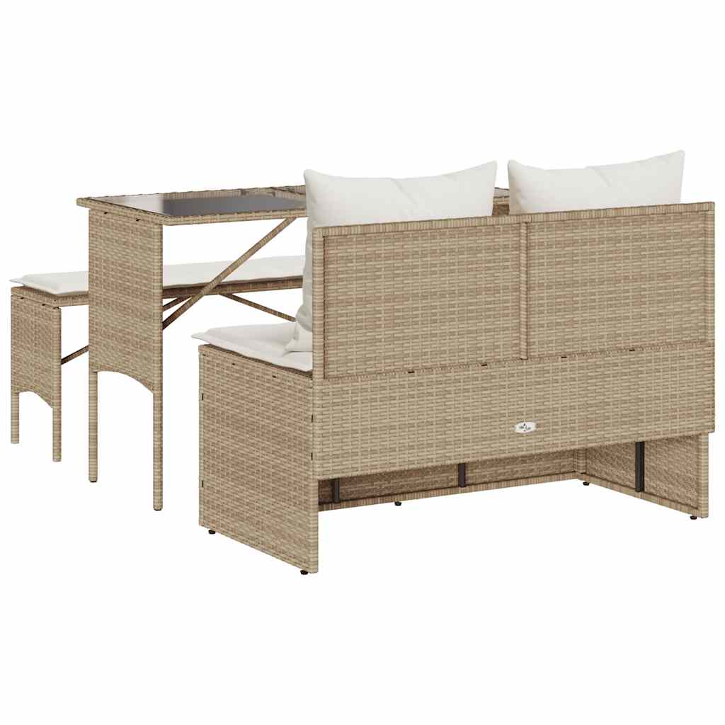 spisebordssæt til haven 3 dele med hynder polyrattan beige