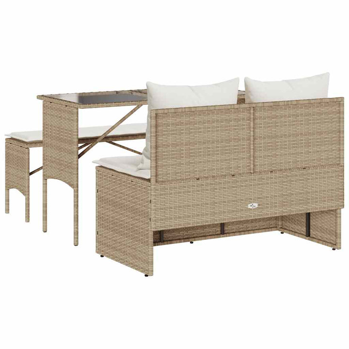 spisebordssæt til haven 3 dele med hynder polyrattan beige