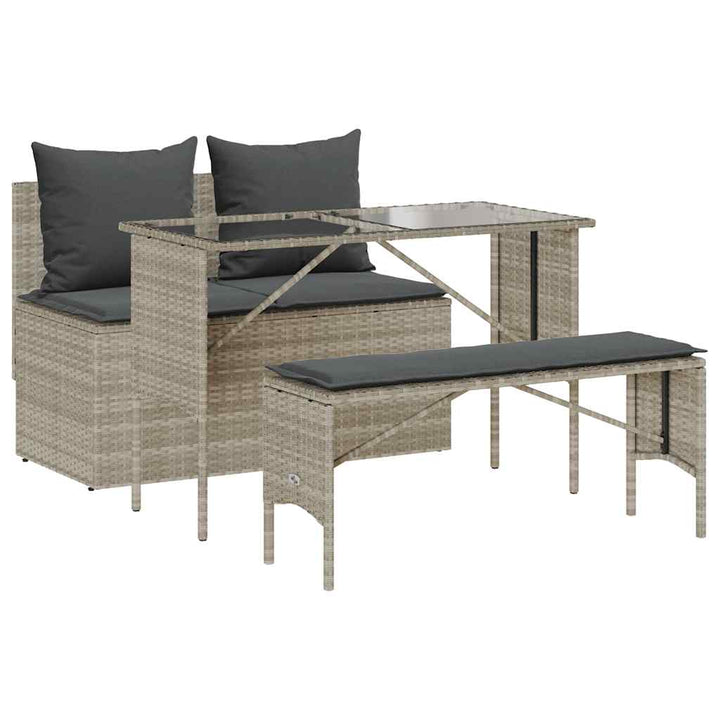 spisebordssæt til haven 3 dele med hynder polyrattan lysegrå