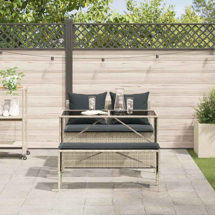 spisebordssæt til haven 3 dele med hynder polyrattan lysegrå