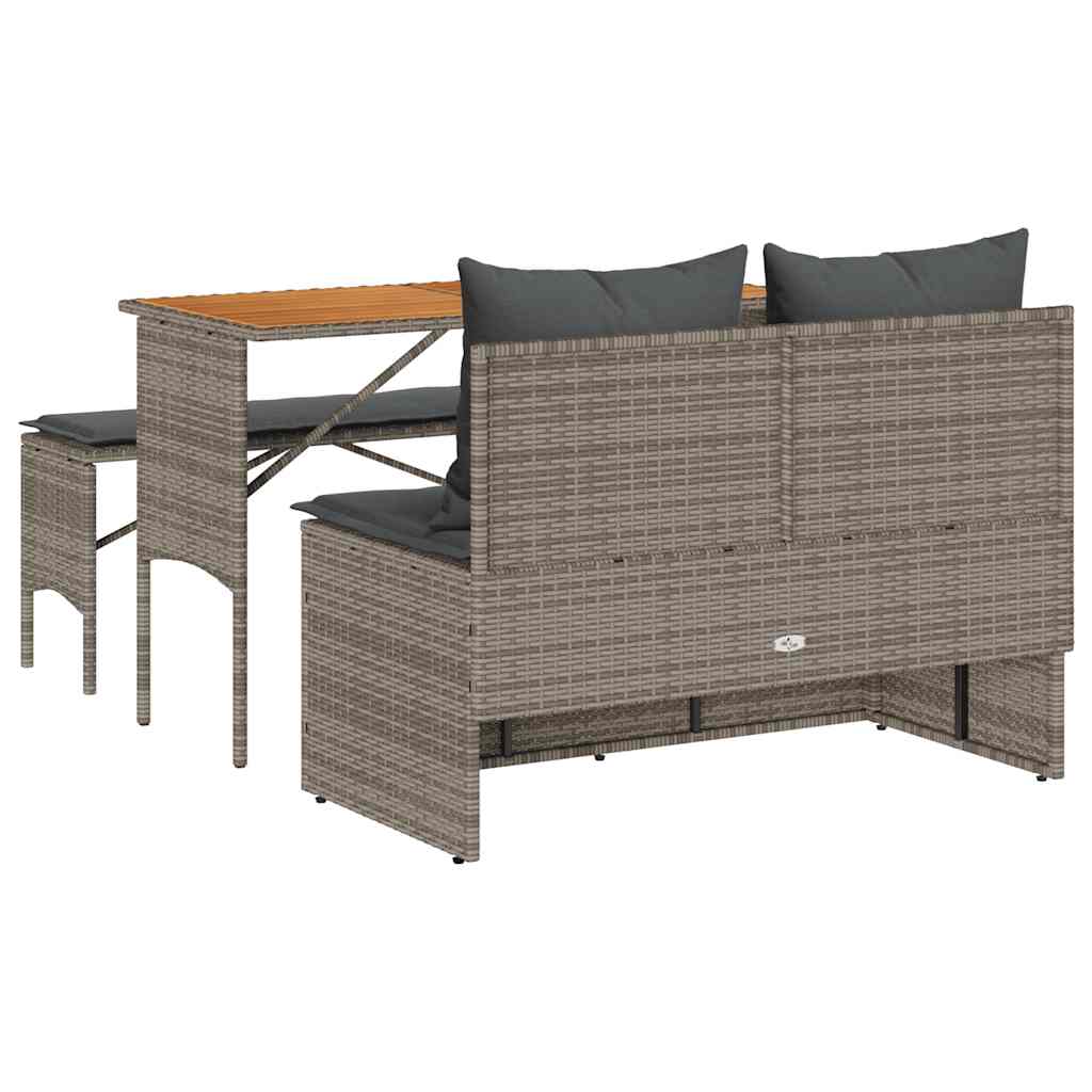 spisebordssæt til haven 3 dele med hynder polyrattan grå