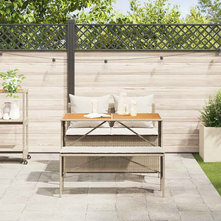 spisebordssæt til haven 3 dele med hynder polyrattan beige