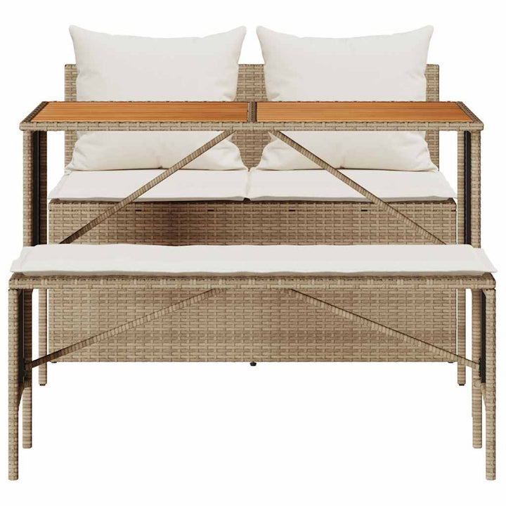 spisebordssæt til haven 3 dele med hynder polyrattan beige