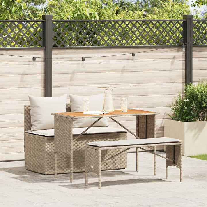 spisebordssæt til haven 3 dele med hynder polyrattan beige