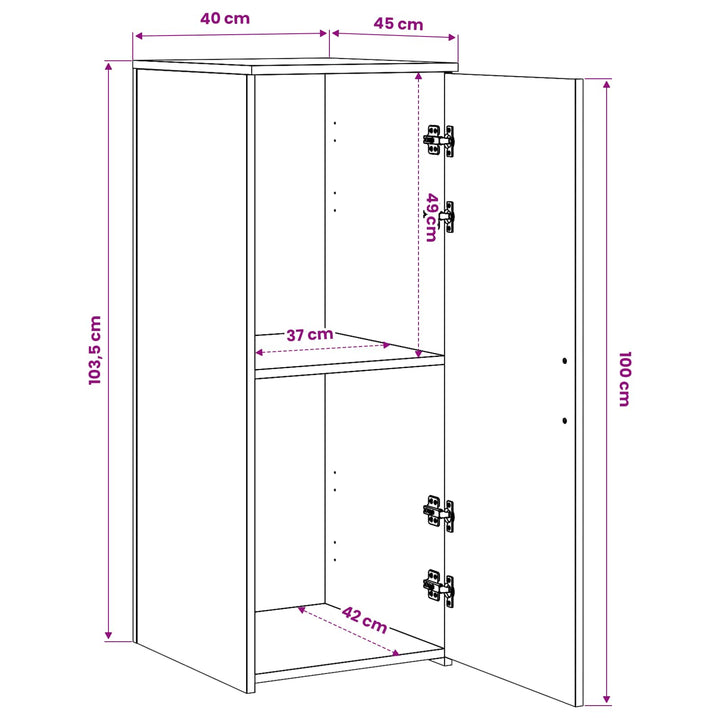 opbevaringsskab hvid 40x45x103,5 cm konstrueret træ