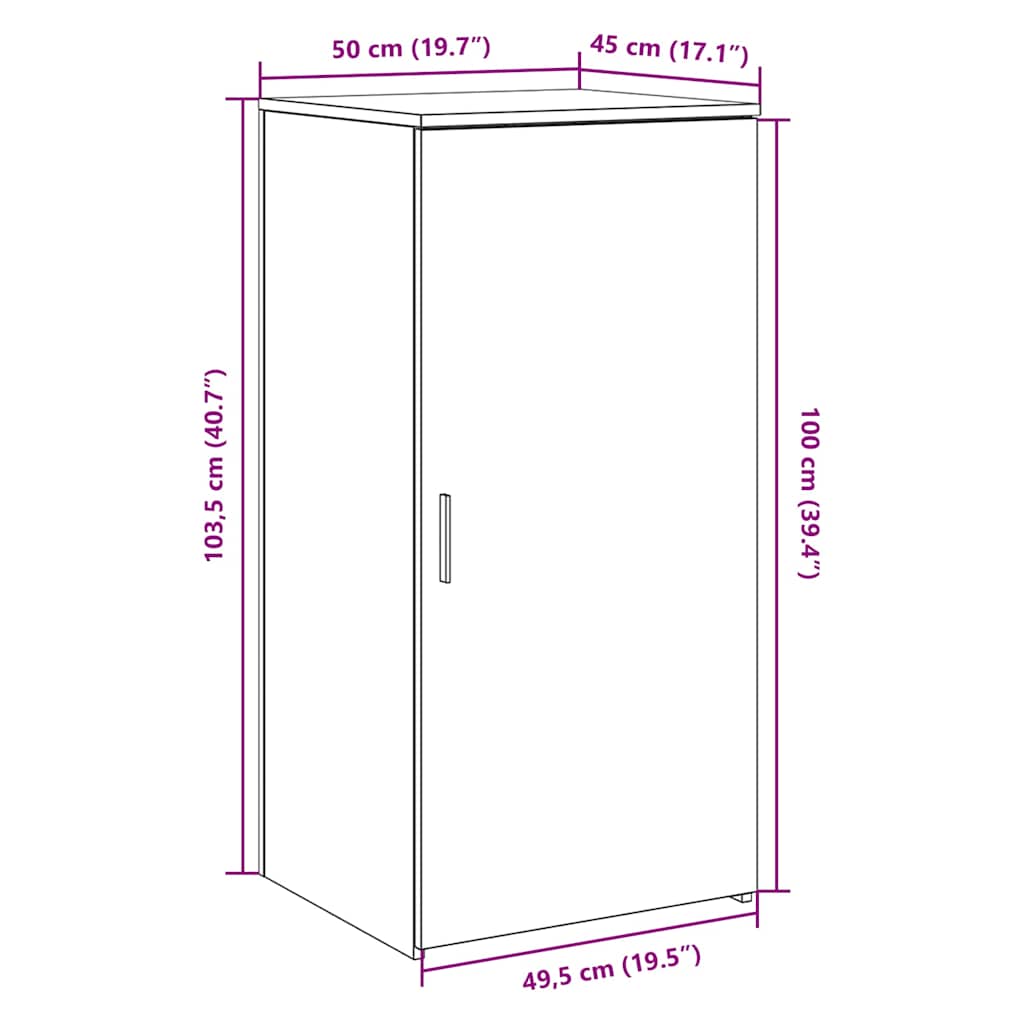 opbevaringsskab 50x45x103,5 cm konstrueret træ betongrå