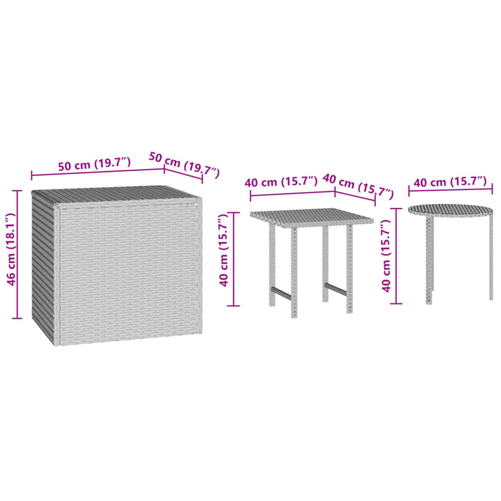 sideborde 3 stk. til haven polyrattan sort