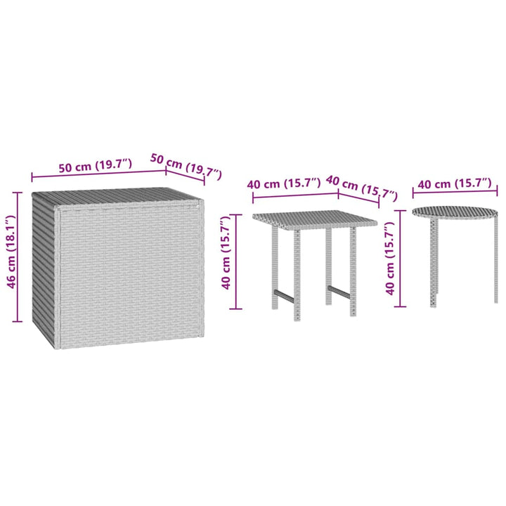 sideborde 3 stk. til haven polyrattan brun