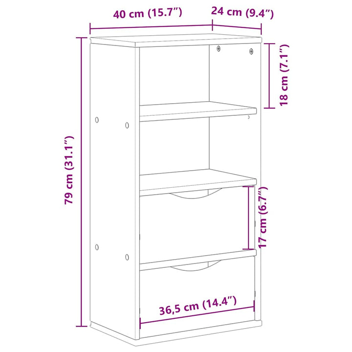 sideskab ODDA med skuffer 40x24x79 cm massivt fyrretræ