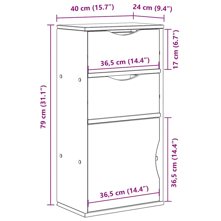 sideskab ODDA med skuffer 40x24x79 cm massivt fyrretræ