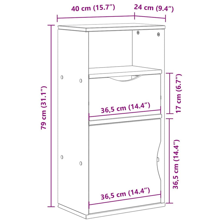 sideskab ODDA med skuffe 40x24x79 cm massivt fyrretræ
