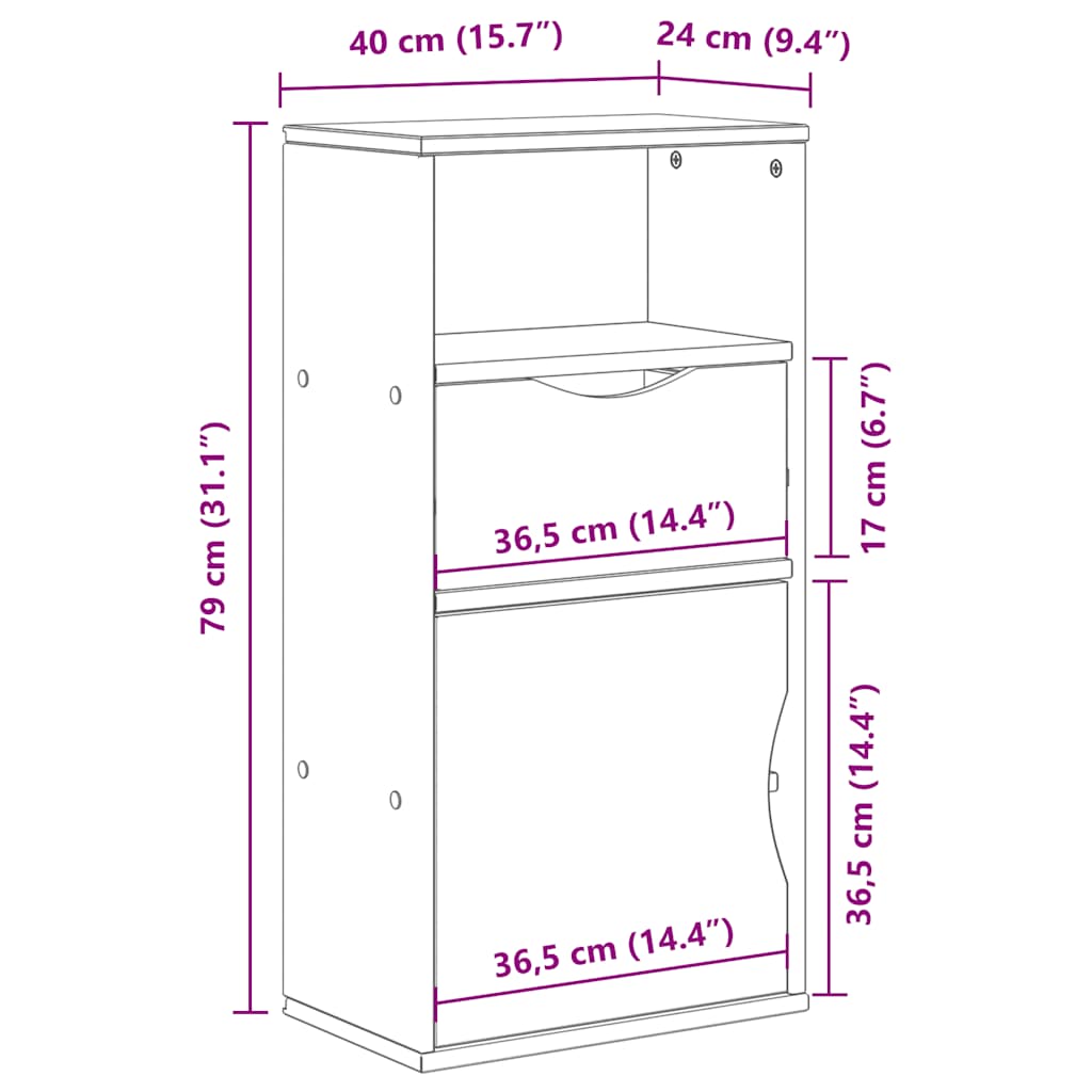 sideskab ODDA med skuffe 40x24x79 cm massivt fyrretræ hvid