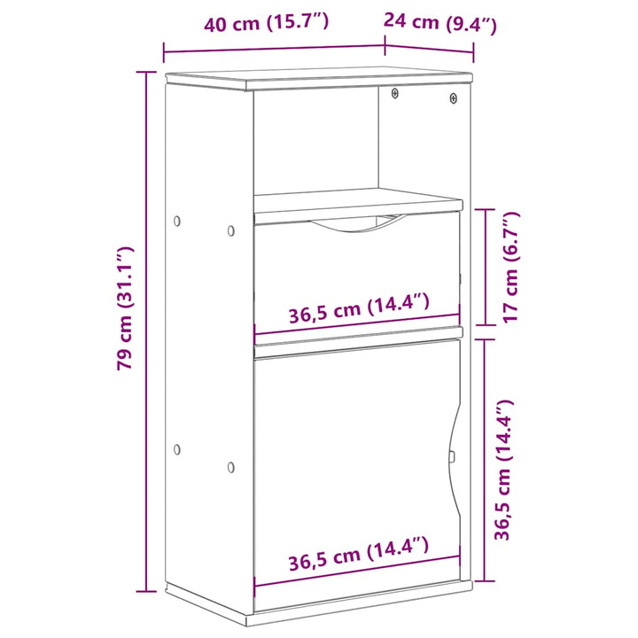 sideskab ODDA med skuffe 40x24x79 cm massivt fyrretræ hvid