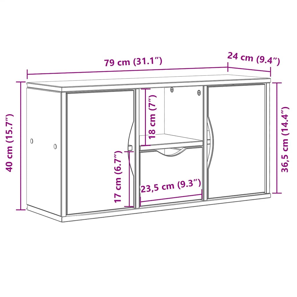 TV-skab ODDA med skuffe 79x24x40 cm massivt fyrretræ