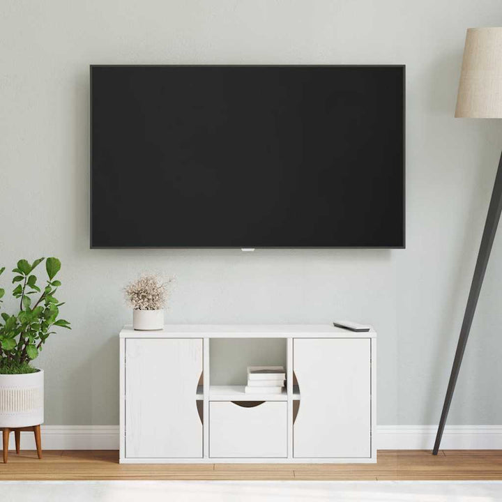 TV-skab ODDA med skuffe 79x24x40 cm massivt fyrretræ hvid