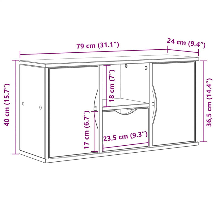 TV-skab ODDA med skuffe 79x24x40 cm massivt fyrretræ hvid