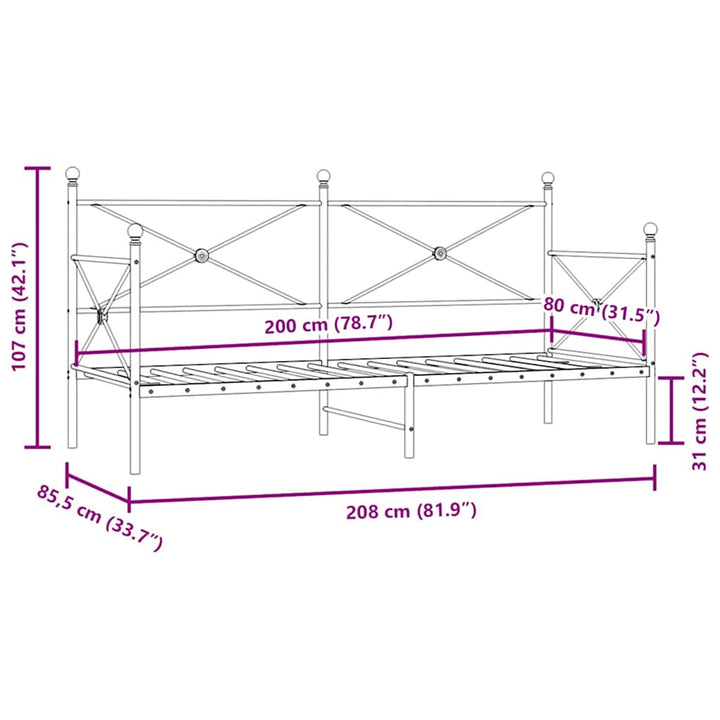daybed uden madras 80x200 cm stål sort