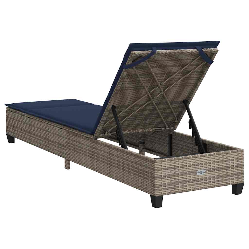 liggestol med hynder 55x200x25,5 cm polyrattan grå
