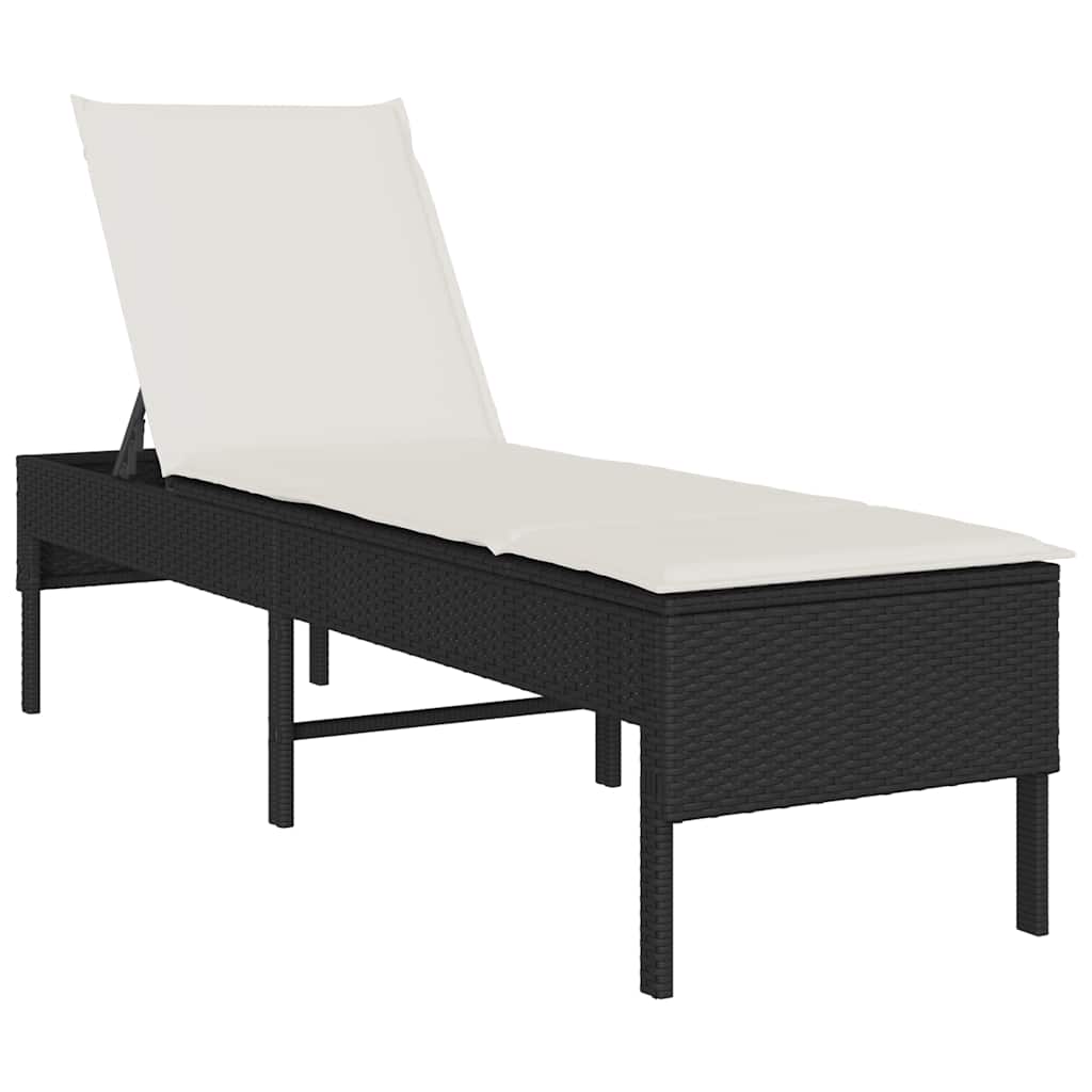 liggestol med hynde 55x200x44 cm polyrattan sort