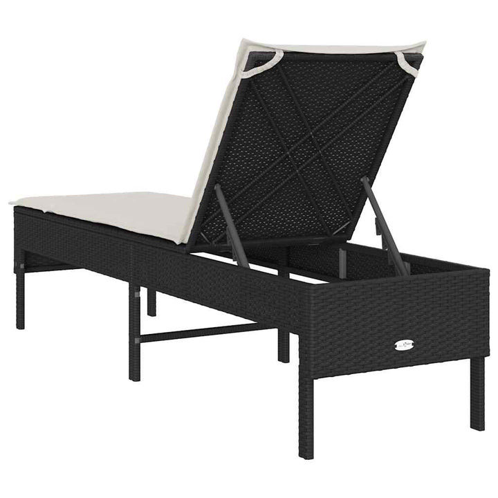 liggestol med hynde 55x200x44 cm polyrattan sort