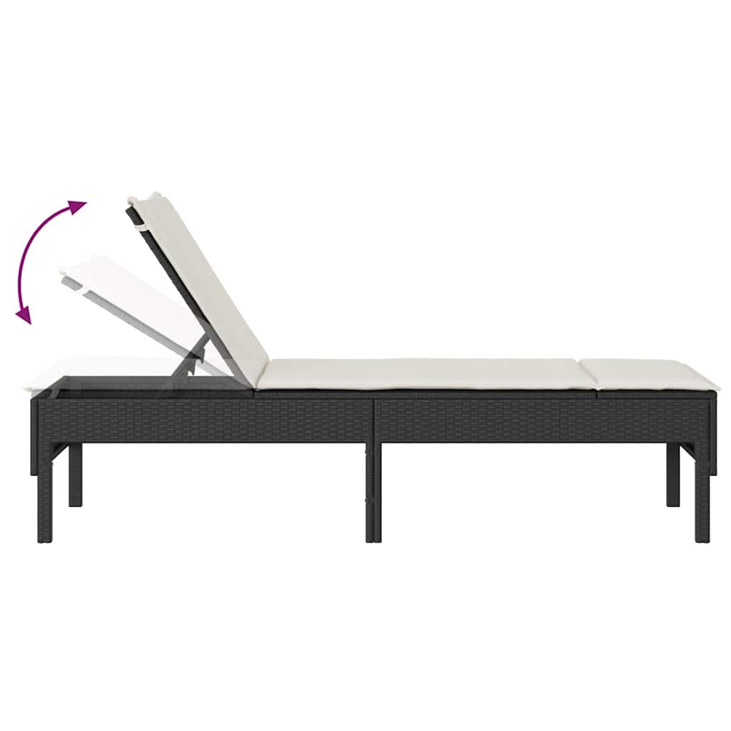 liggestol med hynde 55x200x44 cm polyrattan sort