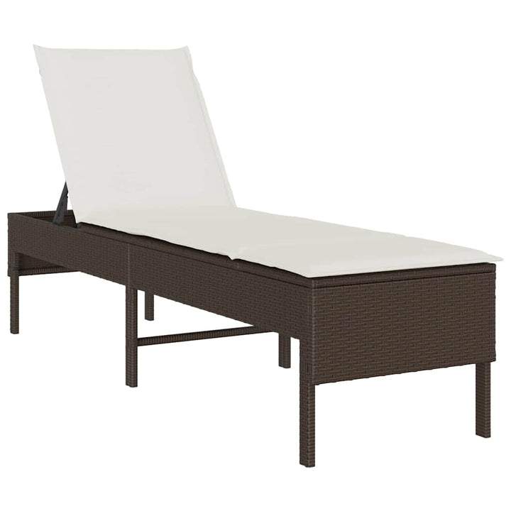 liggestol med hynde 55x200x44 cm polyrattan brun
