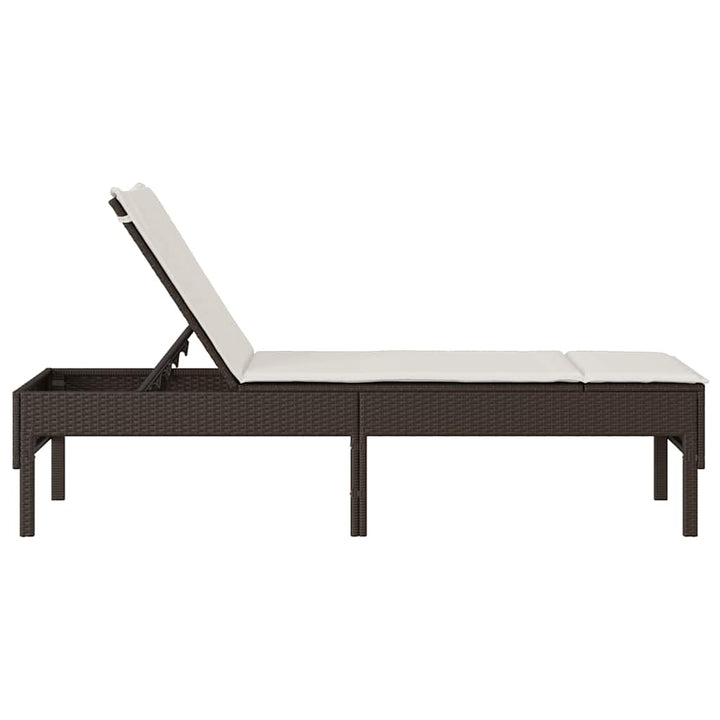 liggestol med hynde 55x200x44 cm polyrattan brun