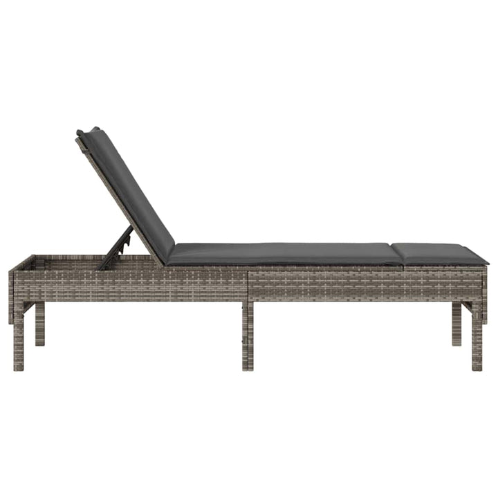 liggestol med hynde 55x200x44 cm polyrattan grå