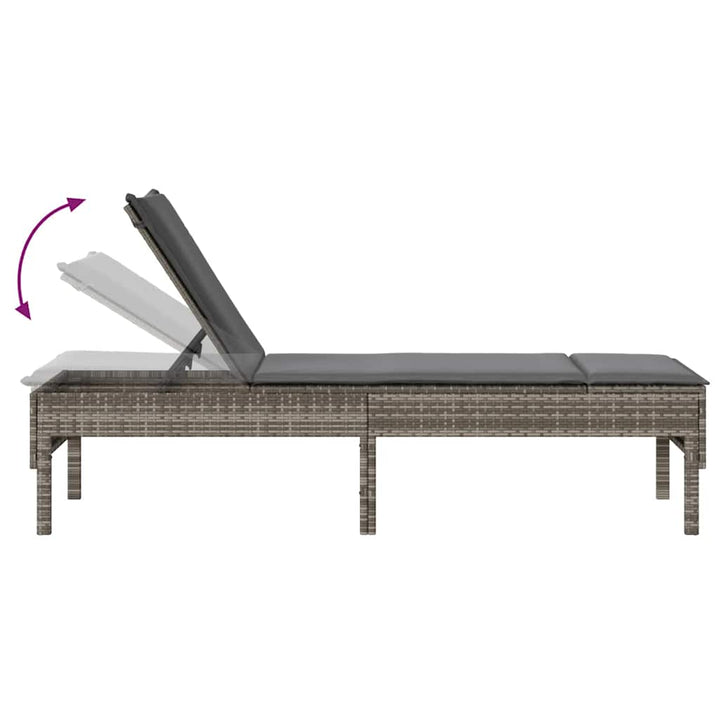 liggestol med hynde 55x200x44 cm polyrattan grå