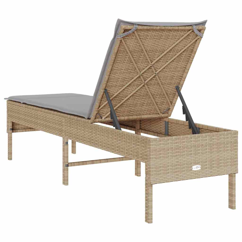 liggestol med hynde 55x200x44 cm polyrattan beige