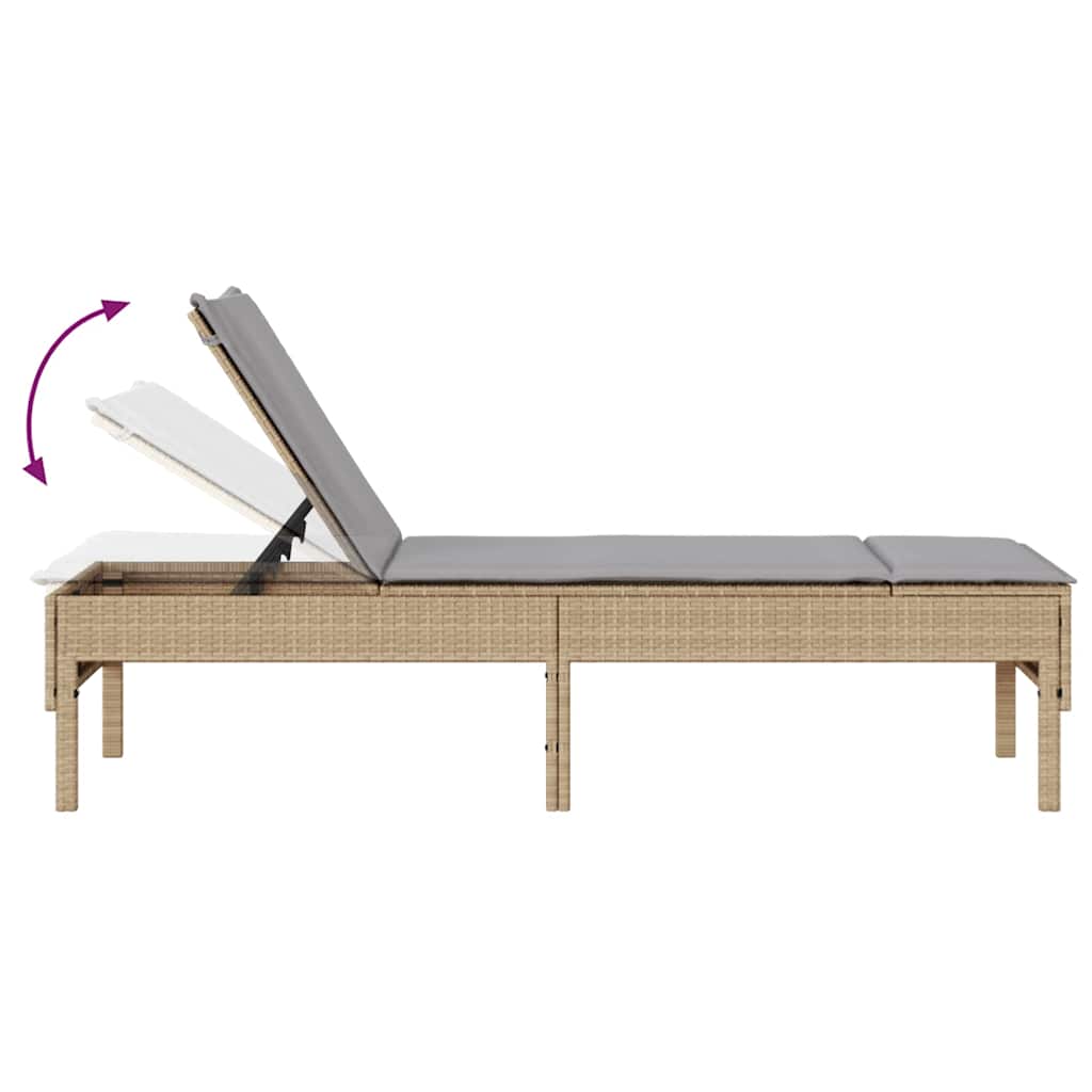 liggestol med hynde 55x200x44 cm polyrattan beige