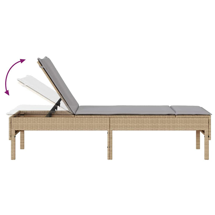 liggestol med hynde 55x200x44 cm polyrattan beige