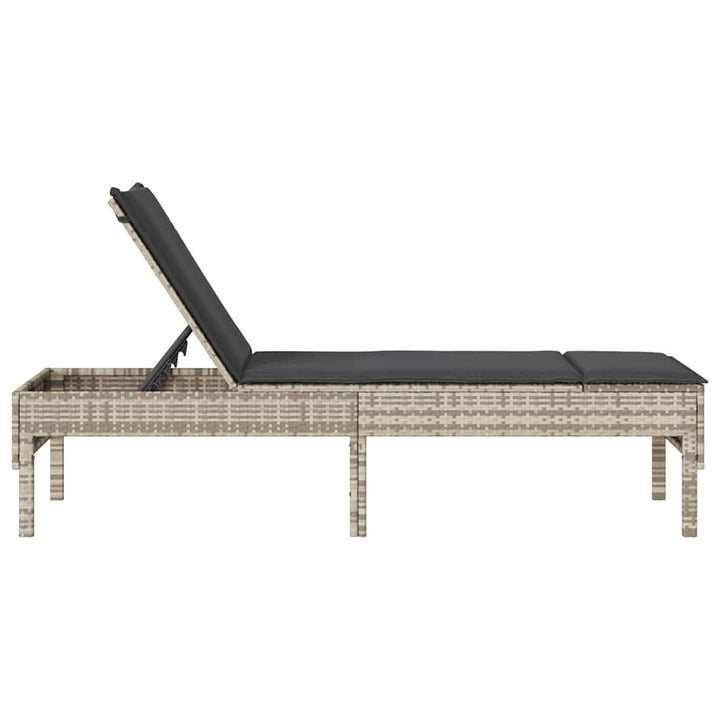 liggestol med hynde 55x200x44 cm polyrattan lysegrå
