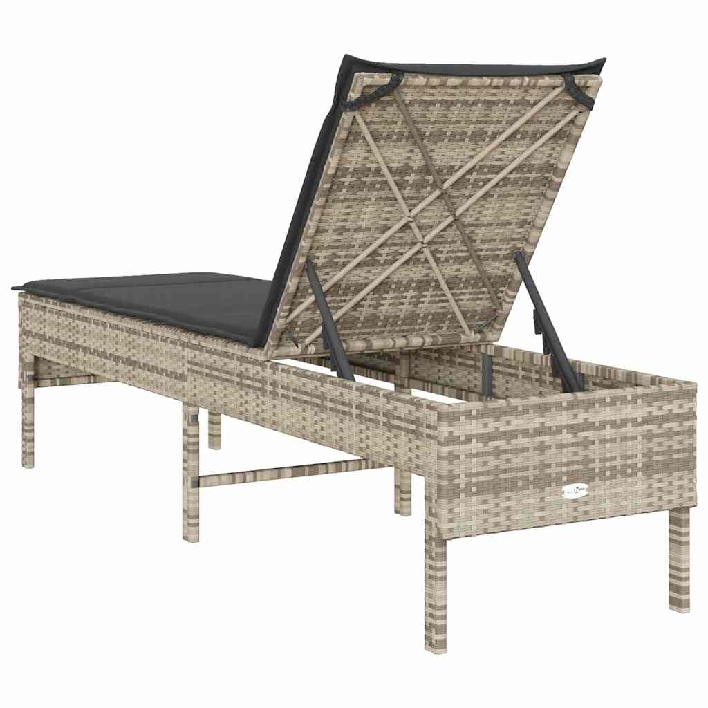 liggestol med hynde 55x200x44 cm polyrattan lysegrå