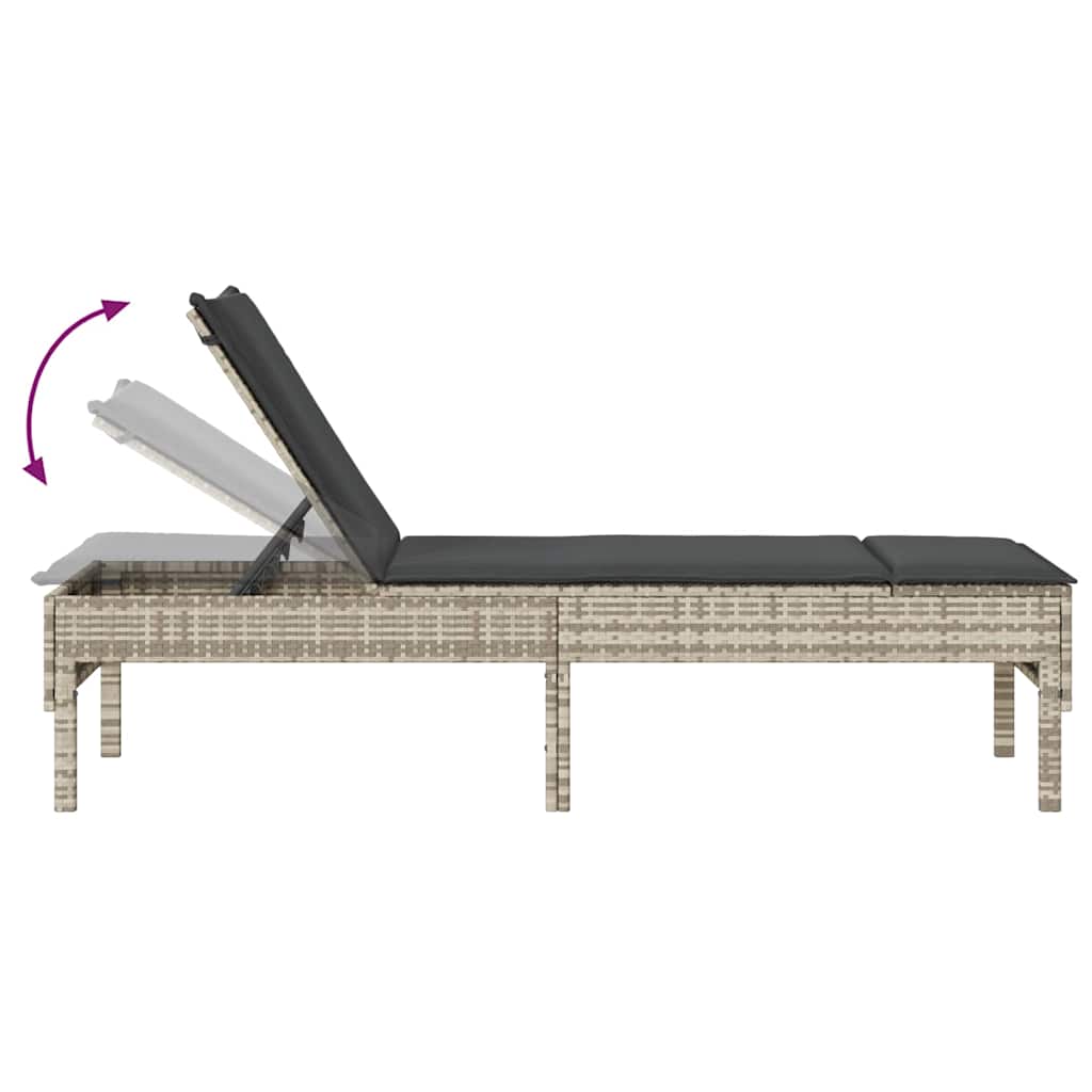liggestol med hynde 55x200x44 cm polyrattan lysegrå