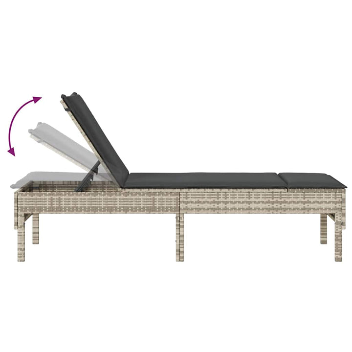 liggestol med hynde 55x200x44 cm polyrattan lysegrå