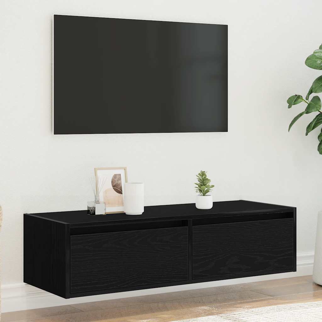 tv-skab med LED-lys 100X35,5x25 cm sort-eg