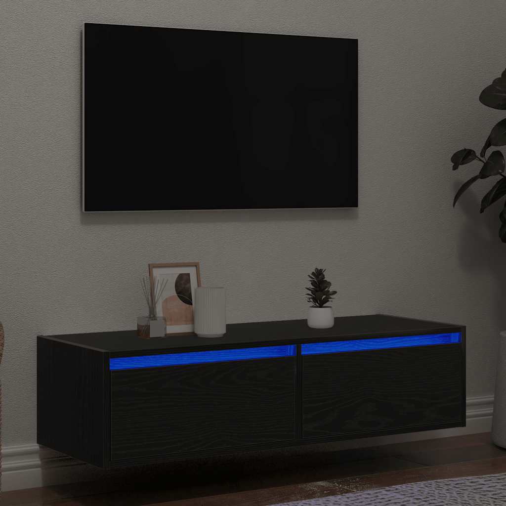 tv-skab med LED-lys 100X35,5x25 cm sort-eg