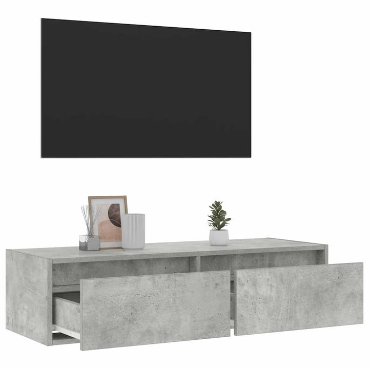sengebord med LED-lys 100X35,5x25 cm betongrå