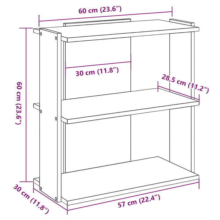 bogreol med 3 hylder 60x30x60 cm konstrueret træ sort