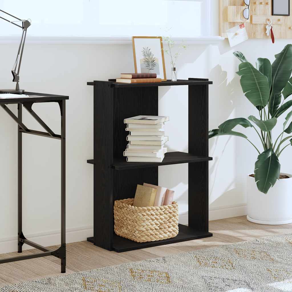 bogreol med 3 hylder 60x30x80 cm konstrueret træ sort