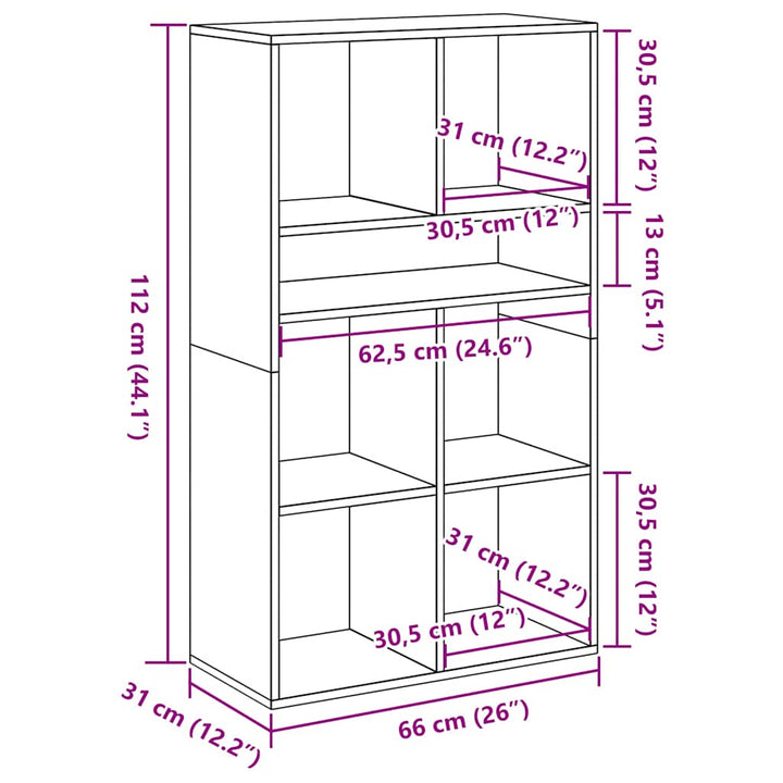 bogskab 66x31x112 cm konstrueret træ kunsteg