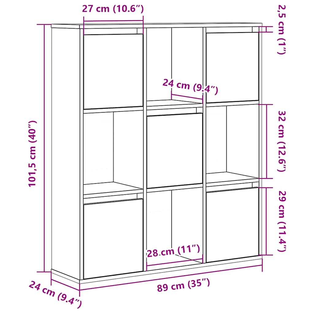 bogreol 89x24x101,5 cm konstrueret træ betongrå