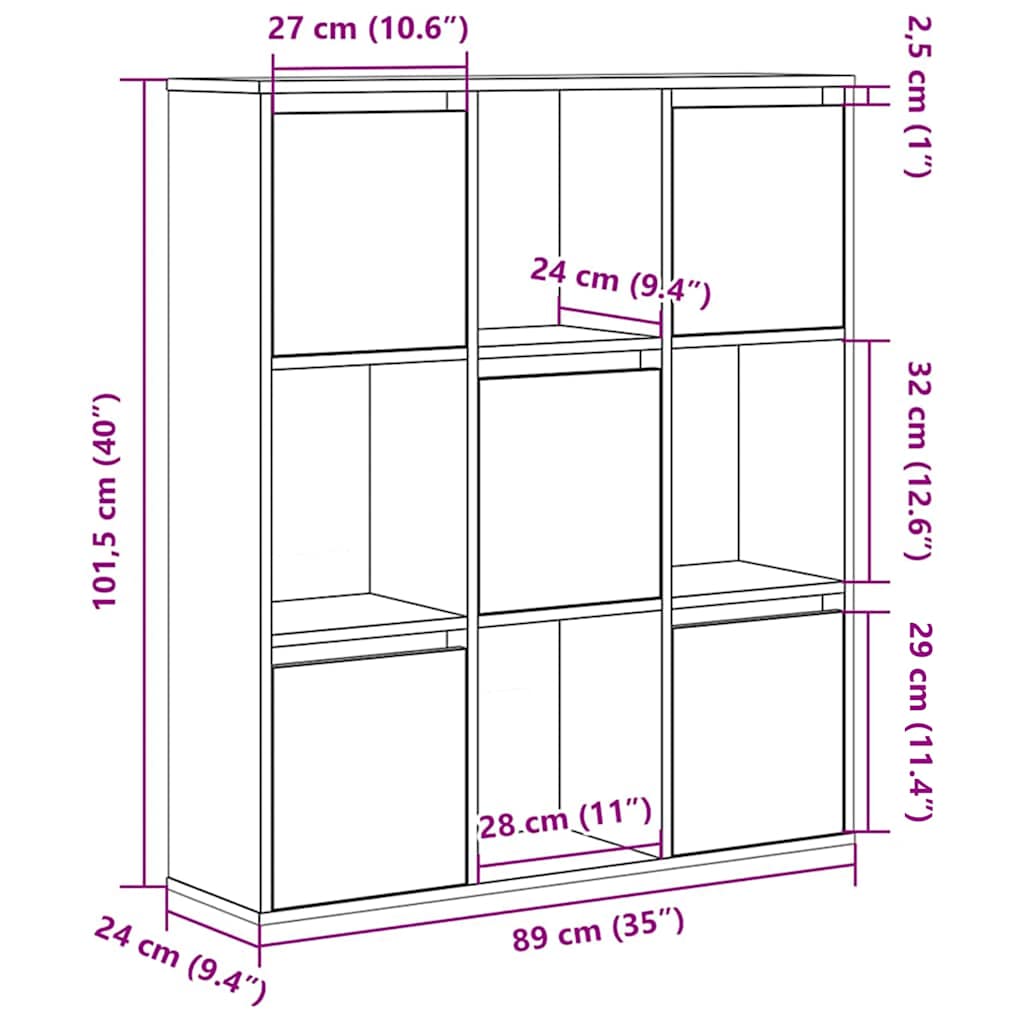 bogreol 89x24x101,5 cm konstrueret træ brun egetræsfarve