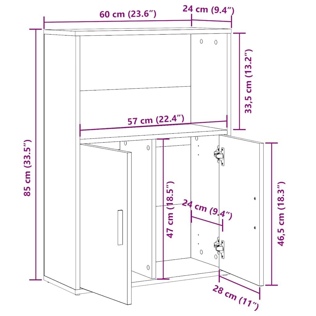 bogreol 60x24x85 cm konstrueret træ betongrå